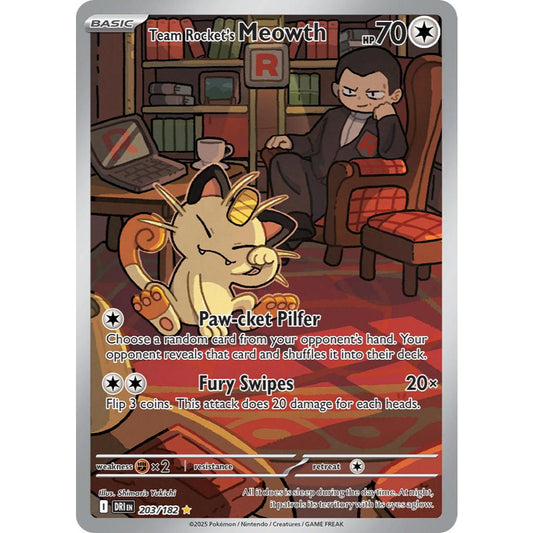 Team Rocket’s Meowth DRI 203/182 Destined Rivals Illustration Rare EN Pokemon Card Game PTCG